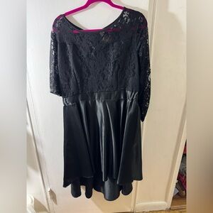 Black lace and satin high low midi dress -   cocktail party size XL